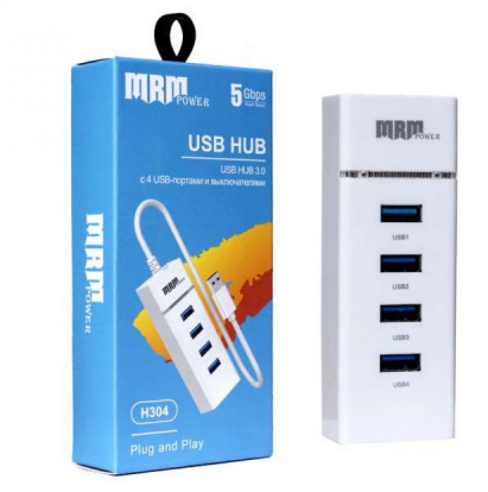 USB-разветвитель (Хаб) H304 4USB Ports 3.0 (White)
