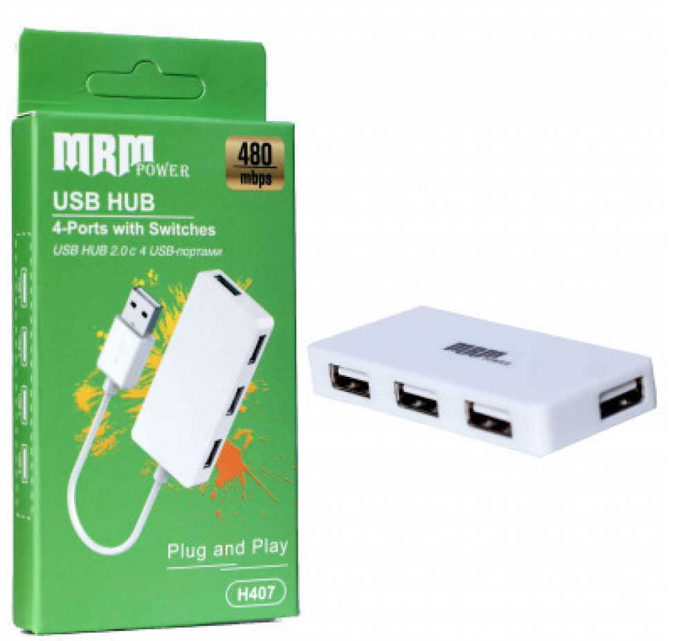 USB-разветвитель (Хаб) H407 4USB Ports 2.0 (White)