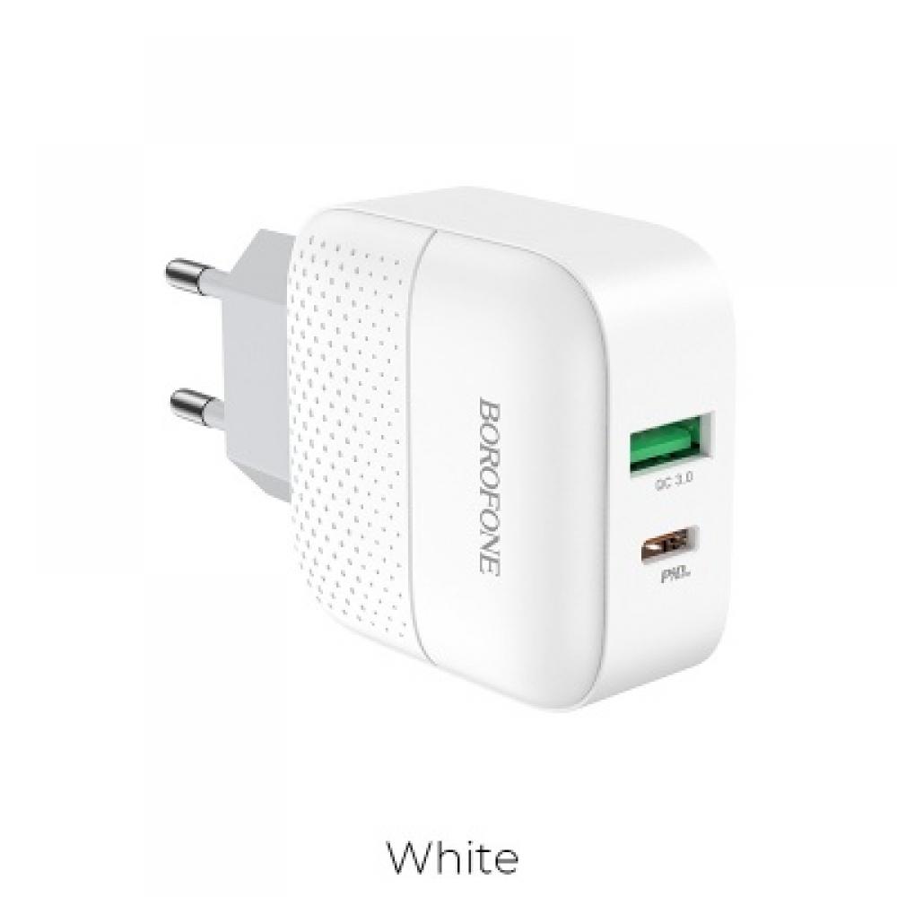 Зарядное устройство BOROFONE BA46A Premium USB+USB-C, 3A, белый