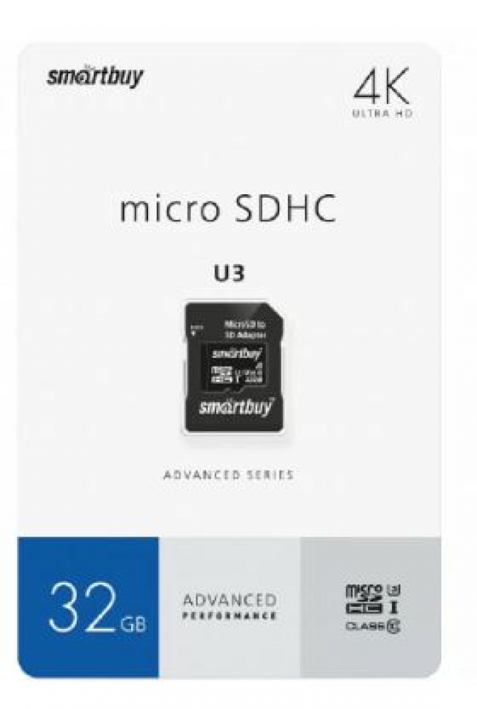 Карта памяти MicroSD 32GB Smart Buy Сlass 10 Advanced U3 V30 A1 (55/90 Mb/s)+ SD адаптер